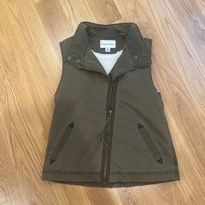 Marrakech; olive green utility vest with fuzzy lining